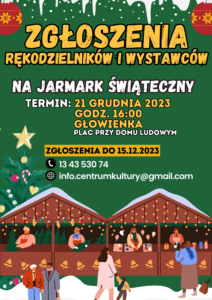 Read more about the article Zapraszamy  rękodzielników i wystawców na jarmark bożonarodzeniowy