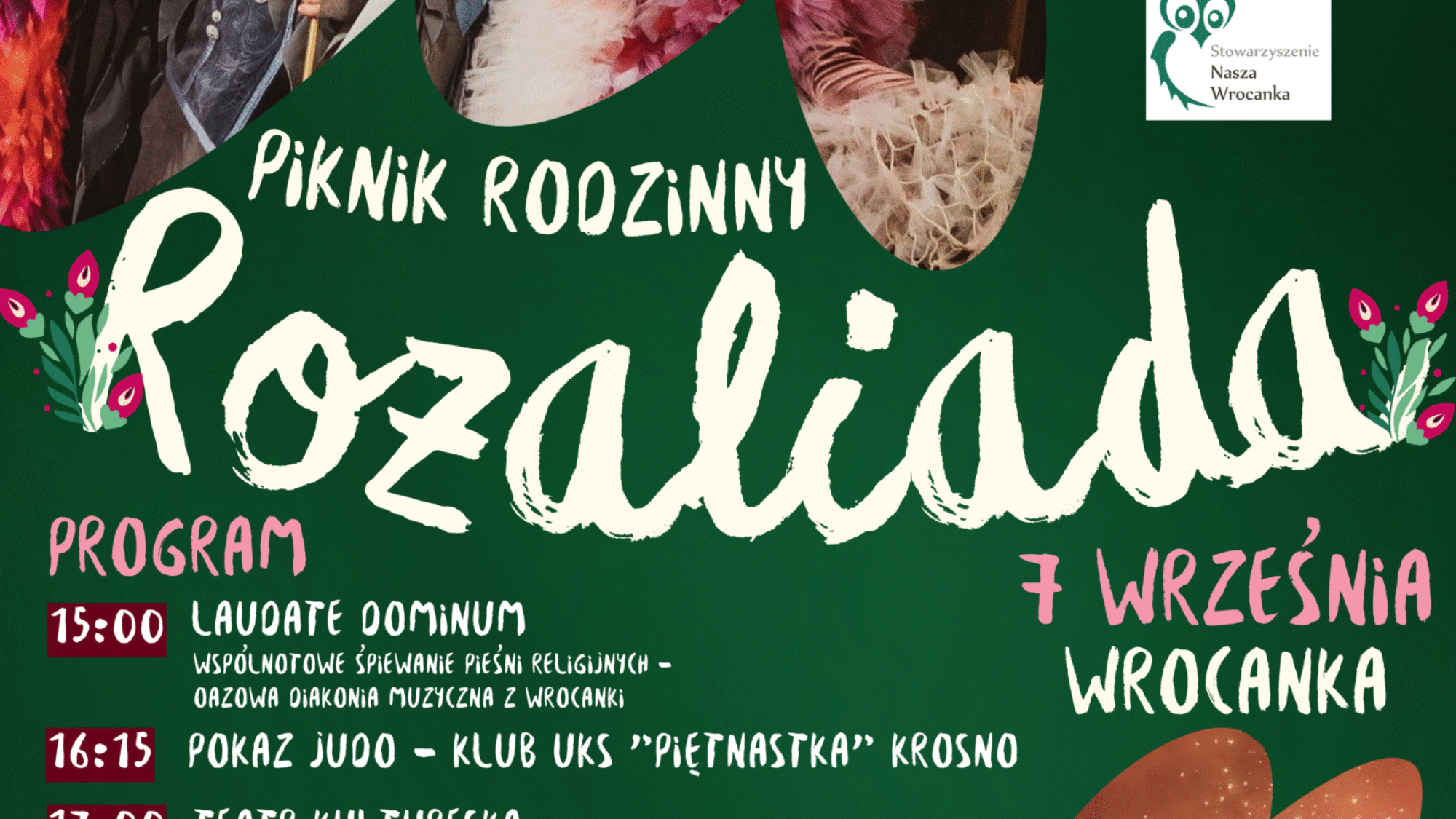 Czarny Zielony Różowy i Czerwony Kolorowy Kwiatowy Klasyczny Elegancki Ilustracyjny Festiwal Wianki Plakat